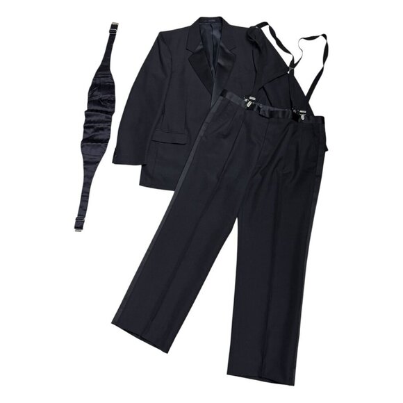 MOORES Black TUXEDO Luxury Designer 3-Piece Blazer Pants SUIT SET Mens XL - Picture 6 of 11